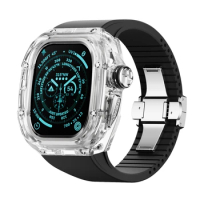 For Apple Watch Ultra 2 49mm K9 Crystal Transparent Case Fluororubber Rubber Strap black band Conversion Protect iwatch