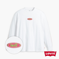 Levis 男款 寬鬆版長袖T恤 / Y2K復古Logo X 側邊條 白