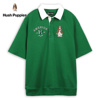 Hush Puppies POLO衫 男裝雙圖騰刺繡狗寬鬆拉克蘭袖POLO衫