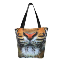 Wild Tiger Grocery Tote Shopping Bag Women Custom 3D Face Canvas Shopper Shoulder Bags Big Capacity Handbag