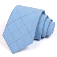 Fashion Plaid Tie for Men Sky Blue 7.5 CM Ties High Quality Business Suit Necktie Great For Work Party With Gift Box JML2211
