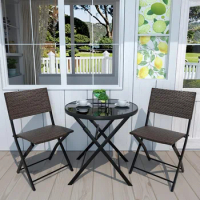 Outdoor Wicker Patio Furniture Sets, Folding Patio, Round Table and Chairs for Garden Porch and Balcony