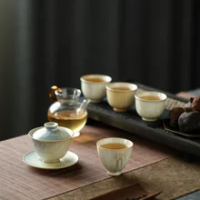 ★Crystal Pine Needle Aurora Gaiwan Jingdezhen Manual Flambe Teaware Set 120ml a Bowl of Four Cup Set