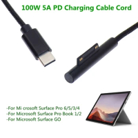 100W USB Type C 5A PD Power Supply Charger Adapter Charging Cable for Microsoft Surface Pro 7/6/5/4/3/GO/BOOK Laptop 1/2 1.5m