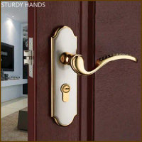 European Style Bedroom Door Handle Lock Zinc Alloy Security Silent Lockset Indoor Single Tongue Door Lock Furniture Hardware
