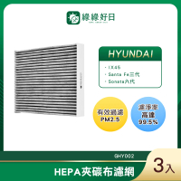 【綠綠好日】適用 Hyundai 現代 IX45 Santa Fe三代 Sonata六代 汽車冷氣HEPA濾網 三入(GHY002)
