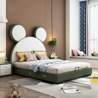 楓林宜居 兒童皮床雙人床現代簡約小戶型抽屜臥室軟包米老鼠男孩女孩卡通床