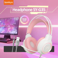 Bonkyo Headset wired headset luminous headset subwoofer sound card gaming laptop desktop computer ga