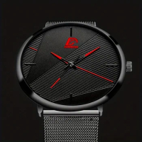Men's Fashion Popular Black Stainless Steel Mesh Band Quartz Watch, Ideal choice for Gifts