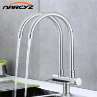Kitchen Faucet 304 stainless steel single cold faucet stainless steel Double elbow sink single hole faucet SUS4652