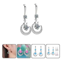 Copper 1 Pair Novel Delicate Moon Portable Ear Dangles Reliable Hook Earrings Eye-catching for Daily Use
