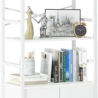 Yoobure Arched Bookshelf with Drawers, 4 Tier Book Shelf Storage Shelves, Industrial Bookcase Book Organizer for Bedroom Office,