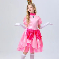 Mario Peach Princess Cosplay Costume for Girls Fancy Halloween Party Dress Children Kids Christmas Outfit Peachy Princess Dress