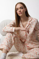 Trendyol Ecru 100% Cotton Floral Knitted Pajama Set Thmaw25Pt00202