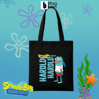 Bagven Tas Tote Bag Motif Ikan Spongebob - Bahan Kanvas