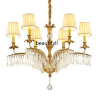 yj French Style Copper Crystal Chandelier European Luxury Villa Lobby Study Hallway Lamps