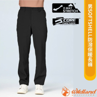【荒野 WildLand】男 SOFTSHELL防潑保暖長褲.休閒運動褲_W2318-54 黑色