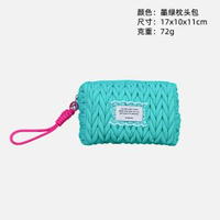 化妝袋ins風小眾設計女裝手袋包新款化妝品可愛愛心手提收納大容量miu 綠色枕頭包
