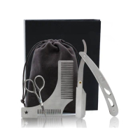 Scissor Razor Beard Comb Razor Blades Beard Styling Set For Men Hair Care Stainless Steel Ideal for Men's Beard Grooming Kit
