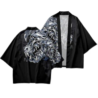 Dragon Printed Japanese Street Samurai Harajuku Kimono Suit Cardigan Women Men Cosplay Yukata Tops Pants Set Oversize 6XL