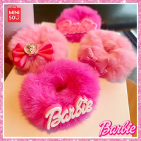 Miniso Barbie Pink Japanese Korean Cute Sweet Bow Plush Hair Loop Plush Hair Rope Tied Horsetail Ball Headwear Gift