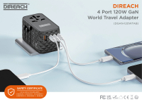 DIREACH 4 Port 四輸出 120W GaN 環球旅行充電器 黑色