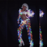 Dropshipping Perspective Color LED lights jacket pants Performance Music Festival Nightclub Singer Dance Team DJ Disco Costume