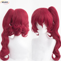 High Quality Teruko Okura Cosplay Wig Anime Dark Red Curly With Ponytail Heat Resistant Synthetic Hair Wigs + Wig Cap