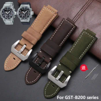 Genuine leather watchband for Casio GSHOCK GST-B200 GST-B200D Series Watch strap with steel buckle 24*16mm Band