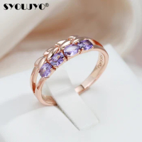 SYOUJYO Shiny Purple Cubic Zirconia Luxury Rings For Women Rose Gold Color Fine Jewelry Set Vintage Easy Matching Daily Ring
