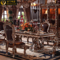 European-style solid wood dining table household rectangular villa carved luxury dining table marble noodle table customized