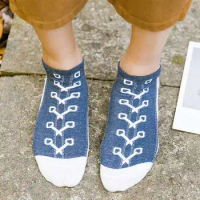 Fashion Funny Simulation Printed Ankle Socks Canvas Shoes Cotton Sports Sox Shoelace Womens Boat Comfortable Slippers Socks