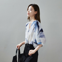 【100%桑蠶絲】七分袖襯衫女上衣2024夏季寬松真絲襯衣-時尚精品