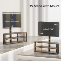 Rolanstar TV Stand with Mount and Power Outlet,Swivel TV Stand Mount with LED Lights for 32/45/55/60/65/70 inch TVs