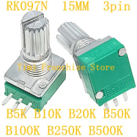 10PCS RK097N B1K B5K B10K B20K B50K B100K B250K B500K RK097 Audio Amplifier Sealed Dual Potentiometer 15mm Shaft 3pin