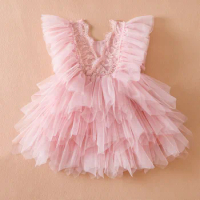 Ruffles Baby Girls Dress for Summer 1-5 Yrs Lace Toddler Kids Princess Dress Flower Girl Dress for Weddings Birthday Tutu Gown
