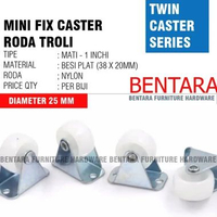 RODA HIDUP MATI 1 INCHI PUTIH NYLON - MINI SWIVEL CASTER TROLI KECIL -- MATI