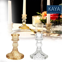 Tempat Lilin Kaca Crystal Candle Holder Glass Ornament Tempat Lilin Tekstur Berlian