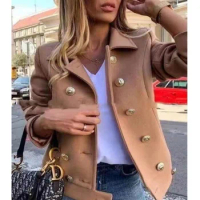 Winter Jacket Women Long Sleeve Fashion Double-breasted Blazer Casual and Loose with Lapel Office Lady Jackets for Women Coat