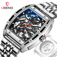 CHENXI Mechanical Watch Wine Barrel Hollow Automatic Mechanical Watch Men Noctilucence Mechanical Watch