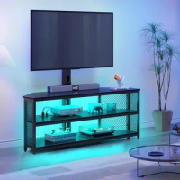 TV Stand with Mount and Power Outlet Swivel TV Stand Mount with LED Lights for 32/45/55/60/65/70 inch TVs,Black