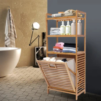 Bamboo Storage Cabinet Laundry Dirty Clothes Bathroom Hampers Basket Space Saver Laundry Room Shelves