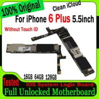 16GB/64GB/128GB Mainboard For IPhone 6 Plus 5.5” Motherboard Original Unlocked Clean ICloud Logic Board With/No Touch ID Plate