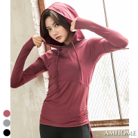 【Amhome】韓國美女運動跑步帽衫健身LULU瑜伽上衣#111435現貨+預購(3色)