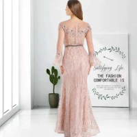 Dubai Luxury Long Elegant Evening Dresses 2021 Flared Sleeves Crystal Mermaid Evening Gowns HO1093