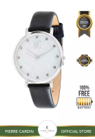 Pierre Cardin Watches Pierre Cardin Watch, Bonne Nouvelle Mother of Pearl and PC Monogram Dial with Black Leather Strap, CBN.3049 - 36 mm - Jam Tangan Wanita