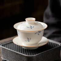 Gaiwan Chawan Tea Cup Puer Bowl Set Soup Tureen Chinese Kung Fu Mugs Porcelain Ceramic Tableware Ceremony Embryo White Akadama