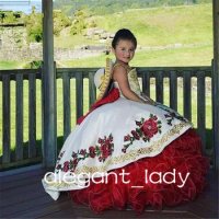 Embroidery Beaded Children Princess mini quinceanera Dresses Mexican charro Beauty Pageant Flower Girl Birthday Dress