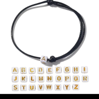 Gelang Inisial Kotak Putih Huruf Emas-Gold Tali Korea Anti Air Singel/Double Slide - Bracelets