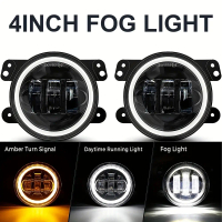 2pcs 10.16 cm LED Fog Lights with White Ring DRL Amber Turn Signal Lamp for Jeep for Wrangler JK TJ 